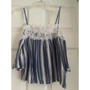 Hollister Off Shoulder Striped Lace Crop Top